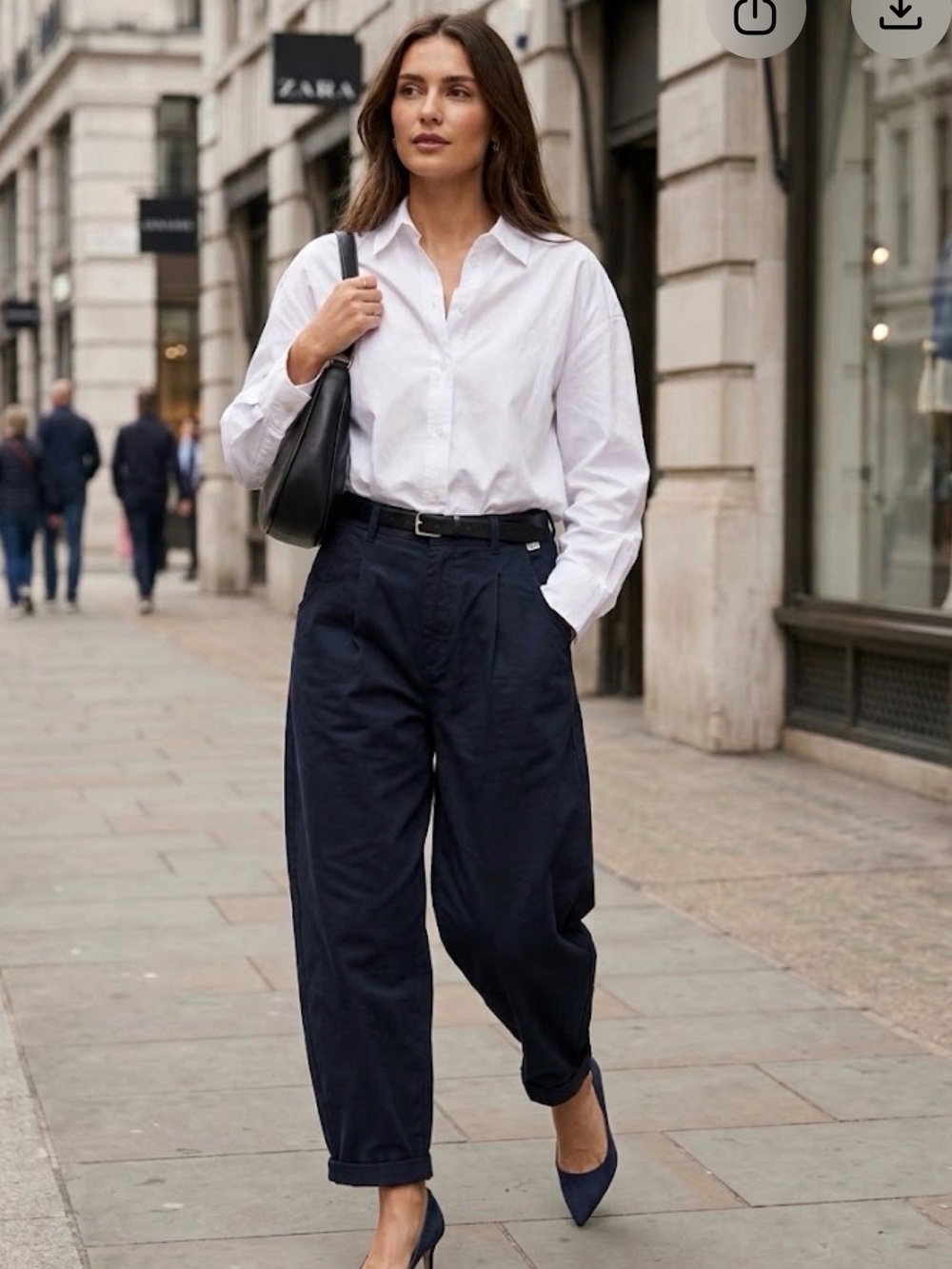 ZARA Black Barrel Leg Pleated Pants High Rise Cotton Trousers Size 6 US 38 EUR